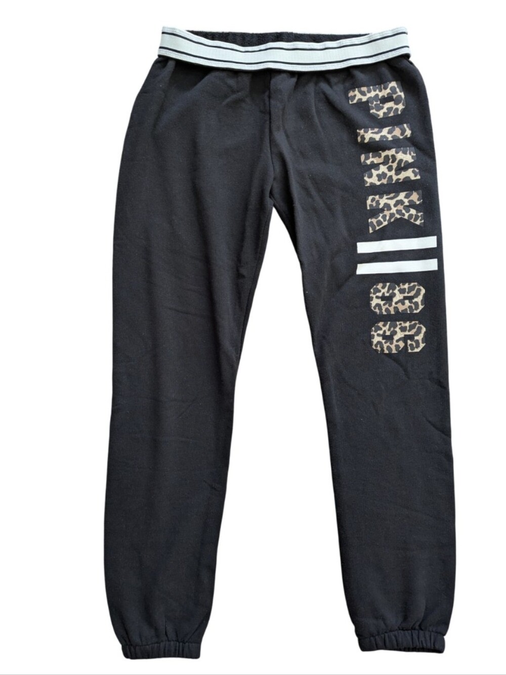 PINK Victoria's Secret Black Leopard 86 Logo Cropped Jogger Skinny Sweatpants Xs